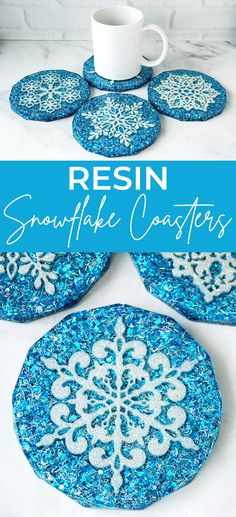 blue and white coasters with snowflake designs on them