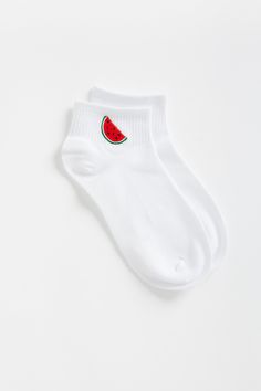 Watermelon Embroidered Socks WOMEN'S SOCKS Cove Accessories White Multi OS Cute Stretch Summer Socks, Casual Cotton Summer Socks, Green Cotton Summer Socks, Trendy Red Socks For Summer, Comfortable Red Socks For Summer, Stretch Green Summer Socks, Stretch Green Socks For Summer, Trendy Summer Cotton Socks, Trendy White Summer Socks