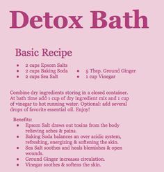 Detox Bath Recipe, Bath Detox, Bath Recipes, Detox Bath