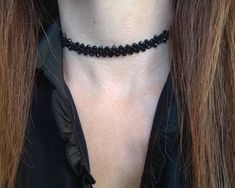 An elegant black choker featuring a lace-like design. Hand-woven with satin cord and small glass crystal beads, this is a delicate yet statement-making piece with a boho-glam feel.   Ideal for complementing your everyday or evening looks.  A simple, chic and beautiful design for almost all occasions. With a pull-slide closure that makes it adjustable on your neck, it feels comfortable and soft, making it easy to wear and enjoy all day. Made with no metal elements, it is ideal even for people wit Choker Necklace Black, Macrame Choker, Black Macrame, Choker Black, Handmade Chokers, Lace Choker, Black Choker Necklace, Dainty Choker, Boho Glam