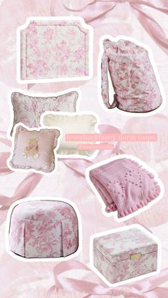 pink and white decorative items are shown in this image