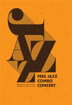 an abstract poster with the words free jazz concert written in black and orange on it