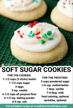 the recipe for soft sugar cookies is shown