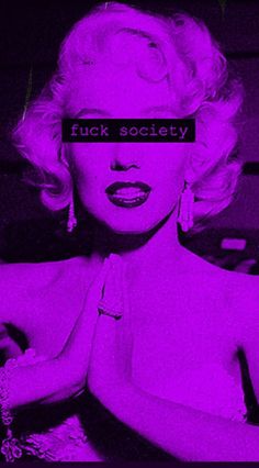 a woman in a black and purple photo with the words fock society on it