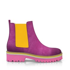 Strong Sole Ankle Boots 40613 | Girotti Suede Ankle Boots With Contrast Sole, Purple Leather Boots With Round Toe, Pink Leather Boots With Lug Sole, Yellow Leather Boots With Lug Sole, Pink Suede Boots With Round Toe, Pink Leather Platform Boots, Pink Leather Boots With Leather Sole, Purple Boot, Colorful Closet