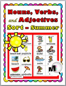 a poster with words and pictures on it that say nourish, verbs, and