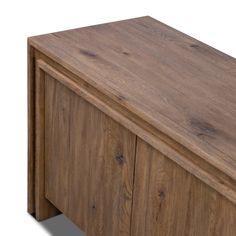 a close up of a wooden cabinet on a white background with no people around it