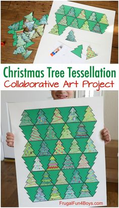 christmas tree art project for kids with collages to make it look like they're