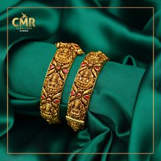 How many of you are obsessed with eclectic range of gold bangles? And you know what, this Lakshmi Devi bangles of Nakshi work will sure be one among your most coveted jewellery collection. Be it a grand saree or intensely decorated ethnic lehenga, this bangles are going to complement awesome when worn. Grab now! To get the details of this beautiful Jeweler WhatsApp +91 8881881193. . . . #onlineshopping #cmrjewellerytelangana #cmrjewellery #earrings #cmrnecklace #chorker #cmrbangles #cmr #cmrj Gold Jewellery Bangles Design, Latest Nakshi Bangles, Temple Jewellery Bangles Antiques, Lakshmi Design Gold Bangles, Big Bangles Gold, Gold Temple Jewellery Bangles, Lakshmi Devi Bangles Gold, Nakshi Bangles Gold