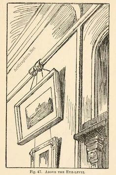 an old drawing of a tv hanging on the wall in a room with other items