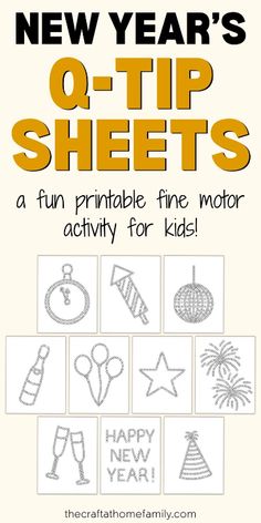 the new year's q - tip sheets for kids to print and color on