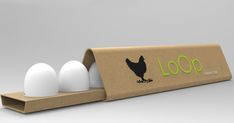 an egg carton with three eggs in it and the word loop printed on top