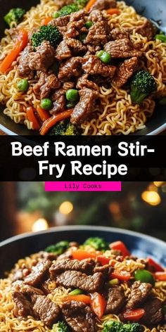 beef ramen stir fry with noodles and broccoli