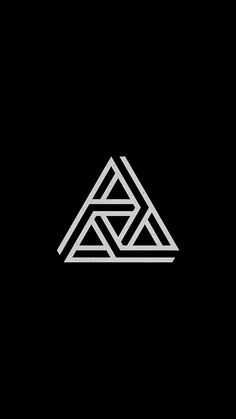 the triangle logo is white and black on a black background, it appears to be made up of triangles