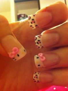 Paznokcie Hello Kitty, Cat Nail Art, Kitty Nails, Girly Acrylic Nails, Hello Kitty Nails, Cat Nails, Nails Polish