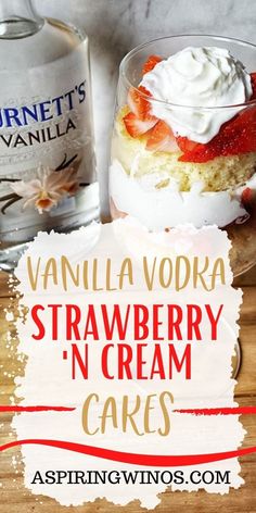 vanilla vodka and strawberry cream cakes with text overlay