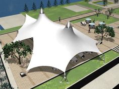 an artist's rendering of a large white tent in the middle of a park