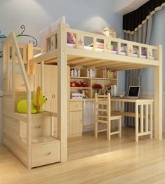 bunk bed with desk and stairs for children