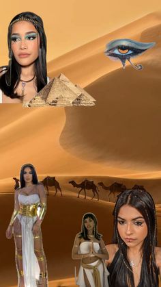 an egyptian woman is standing in the desert