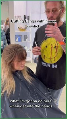 How to cut BANGS with a heavy COWLICK #fringebangs #waynetugglehair #h... | wispy bangs | TikTok Fringe For Cowlick, Widows Peak With Bangs, Best Bangs For Cowlick, Cowlick Bangs Haircuts, Wispy Bangs With Cowlick, Side Bangs With Cowlick, Hairstyles With Cowlicks For Women, Bangs With Front Cowlick, How To Style Bangs With A Cowlick