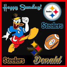 a happy sunday with the pittsburgh steeles and other sports related items, including a football helmet