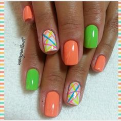 Trendy Nails Neon, Summer Nail Ideas Neon, Summer Gel Toes, Summer Fun Nails Designs, Fingernail Designs Summer, Bright Summer Nails Designs Neon, Neon Pink And Orange Nails Summer Colors, Fun Summer Nails Acrylic, End Of Summer Nails Ideas