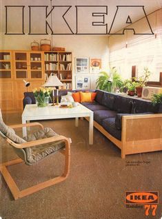 a living room filled with furniture and bookshelves on the cover of ikea