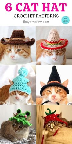 there are six different hats for cats to crochet