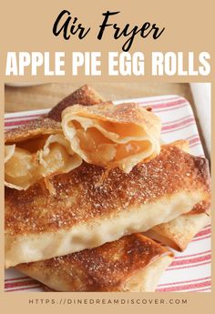 apple pie egg rolls on a plate with text overlay