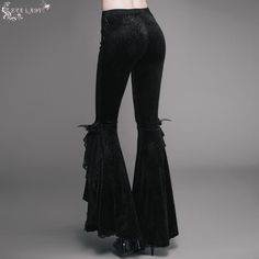 Sexy Women Dark Patterned Stretchy Embossed Velvet Flared Pants Gothic Black Full Length Pants, Gothic Fitted Lace Bottoms, Gothic Bell Bottoms, Goth Flared Pants, Gothic Trousers, Gothic Flare Fitted Pants, Velvet Bell Bottoms, Velvet Flare Pants, Gothic Pants