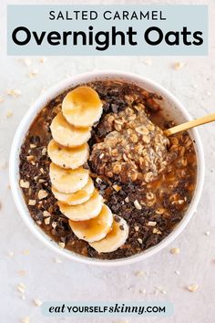 a bowl filled with oatmeal and sliced bananas