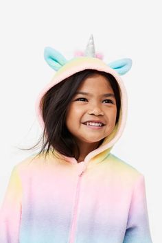 Animal all-in-one suit - Pink/Unicorn - Kids | H&M GB 2 Unicorn Onesie, Colourful Design, Rainbow Unicorn, Girls Pajamas