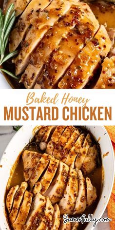 baked honey mustard chicken in a white bowl