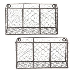 two metal wire baskets with handles