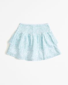 High rise skort in a soft cotton-blend fabric, with smocking details, on-trend tiering details, built-in shorts and elasticated waistband for maximum comfort. Blue Mini Skort With Elastic Waistband, Blue Tiered Mini Skirt With Elastic Waistband, White Ruffle Hem Mini Skort, Light Blue Ruffled Mini Skirt, Blue Floral Print Mini Skort, Abercrombie Kids, Size 13, Smocking, High Rise