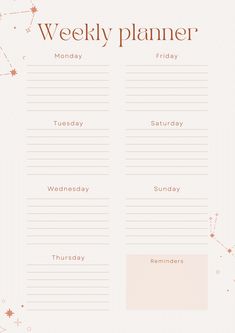 a printable weekly planner with stars on it