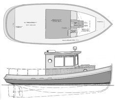 a drawing of a boat that is sitting on the water with plans for it's hull