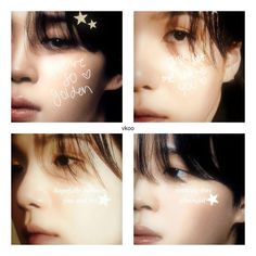 four different pictures with the words written on their faces and stars painted on them to spell out what they are