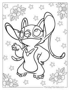 a cartoon rat with stars and flowers on it's back, in black and white