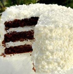 Sweet  coconut 🥥 topped and mixed in with Icing with Rich chocolate cake.  The taste is out of this world.  Great for Birthdays and Holidays. Get yours now .. Coconut Layer Cake, Chocolate Coconut Cake, 3 Layer Cake, My Cake School, Coconut Cream Cheese Frosting, Chocolate Cake From Scratch, Fluffy Frosting, Italian Cream Cakes, School Cake