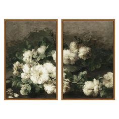 two paintings with white flowers in them