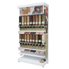 a spice rack with spices and seasonings on it's sides is shown in front of a white background