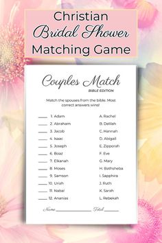 Couples Match Bible Edition: A Super Fun Christian Bridal Shower Game Printable