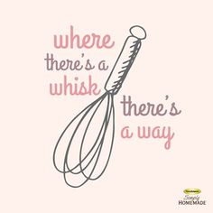 there is a whisk in the middle of a pink background with words on it