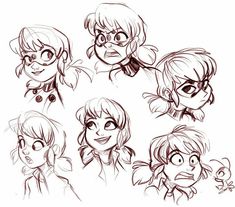 some sketches of people with different facial expressions