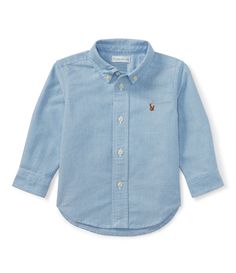 From Ralph Lauren&#x2C; this shirt features:Button-down point collarButtoned placketLong sleeves with buttoned barrel cuffsMulticolored signature embroidered pony at the left chestSolid bodyBox-pleated back yokeSize 9 months has a 13" front body length&#x2C; a 13" back body length&#x2C; and a 14" sleeve lengthSleeve length is taken from the center back of the neckCottonMachine washImported. Preppy Ralph Lauren Button-up Shirt, Ralph Lauren Preppy Button-up Shirt, Ralph Lauren Spring Button-up Top, Ralph Lauren Button-up Top With Buttons, Preppy Ralph Lauren Button-up Tops, Ralph Lauren Preppy Spring Shirt, Preppy Ralph Lauren Spring Shirt, Ralph Lauren Long Sleeve Shirt With Buttons, Preppy Cotton Ralph Lauren Shirt