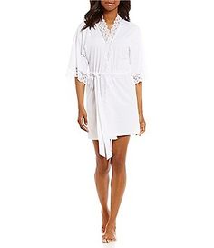 In Bloom by Jonquil Lace-Trimmed Wrap Robe V-neck Sleepwear, Luxury Romantic Robe With Lace Trim, V-neck Wedding Night Sleepwear With Lace Trim, Cream Lace-trim Sleepwear For Wedding, V-neck Lace Trim Robe For Daywear, V-neck Sleepwear With Lace Trim And Stretch, In Bloom By Jonquil, Bridal Lingerie, Bra And Panty Sets