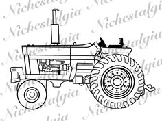 an image of a tractor with wheels on the front and side, drawn in black ink