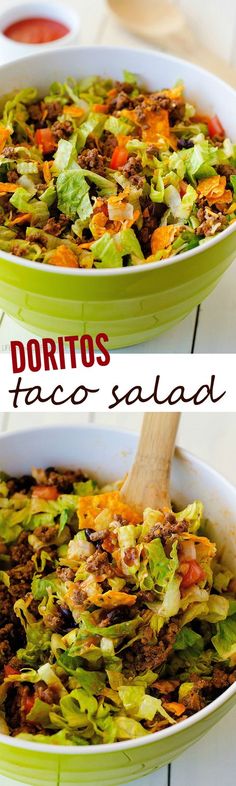 two pictures showing different types of taco salad