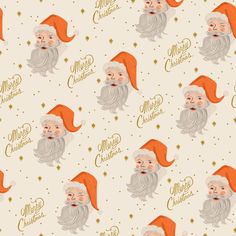 "Cotton + Steel Rifle Paper Co. Holiday Classics II Santa Cream Metallic Fabric RP612-CR2M Width: 44-45 inches Fabric weight: 4.2 oz per square yard 100% cotton Repeat: 12\" × 12\" Screen printed with metallic gold ink details Machine wash cold, tumble-dry on low, iron on cotton setting with steam Imported" Metallic Christmas, Holiday Fabric, Metallic Fabric, Cotton Quilting Fabric, Cotton Set, Classic Christmas, Fat Quarters, Fabric Collection, Retro Design